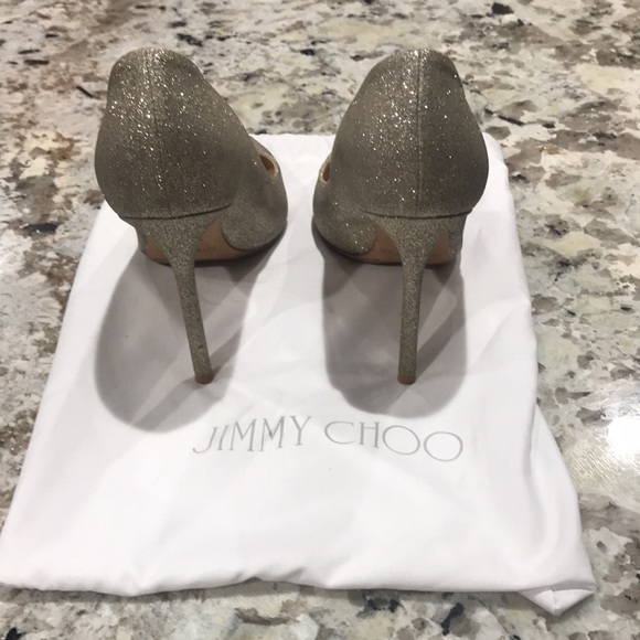 π HP π Jimmy Choo | Champagne Glitter Pointy Toe Stiletto High Heels Size 39.5 - Picture 2 of 7